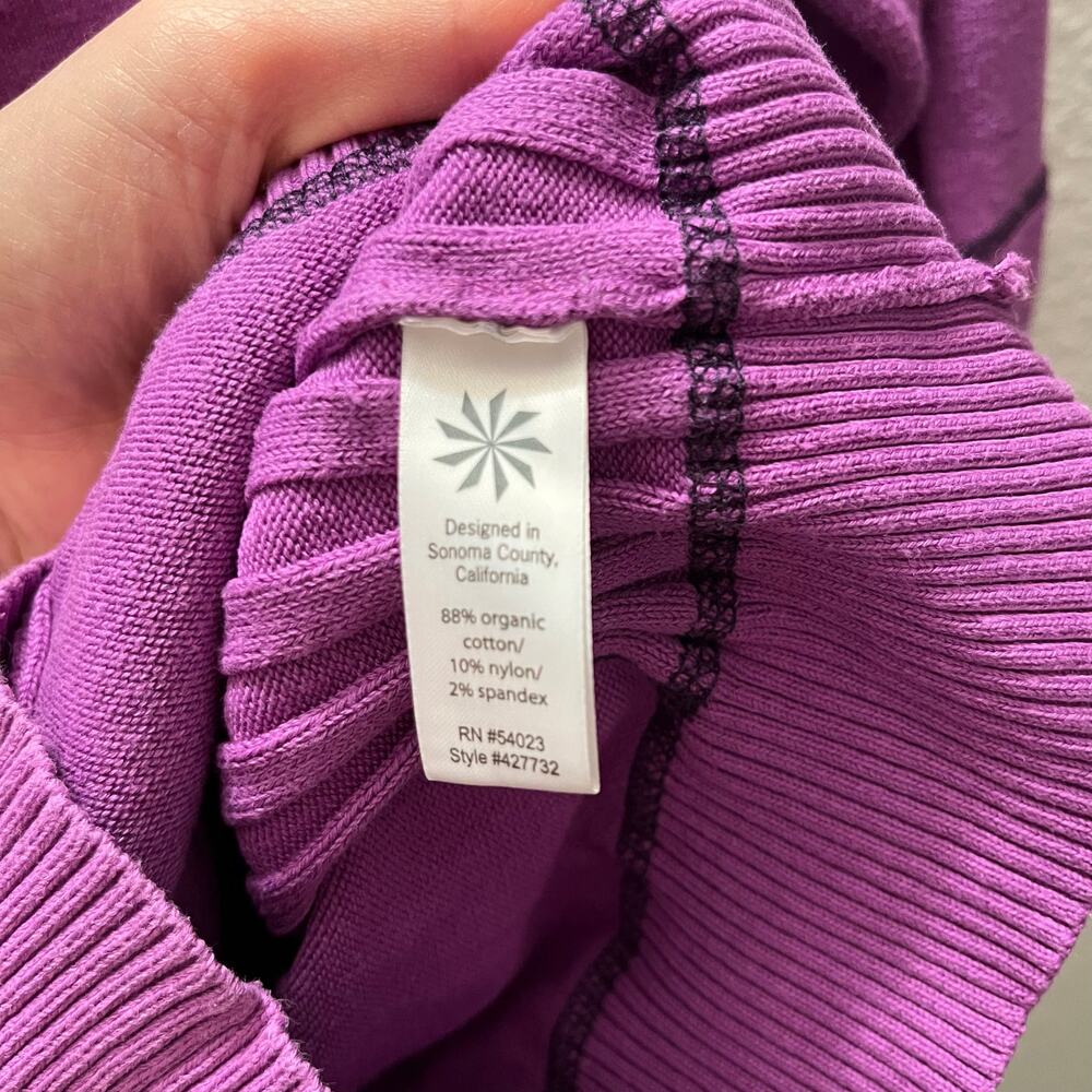 Athleta Pranayama Hoodie Purple Organic Cotton Full Zip Ribbed Jacket S Active - Picture 6 of 8